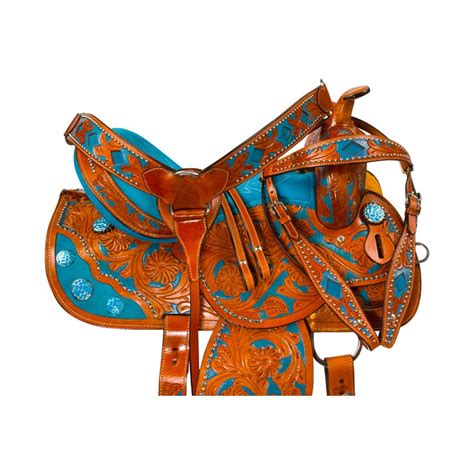 Hand Painted Turquoise Inlay Barrel Western Saddle 16