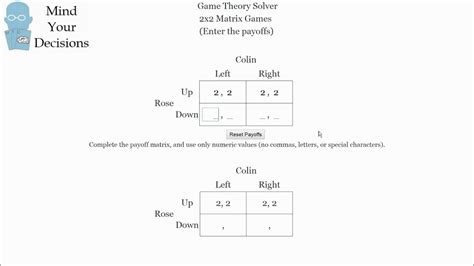 The Game Theory Solver Solve Any 2x2 Matrix Game Automatically Youtube