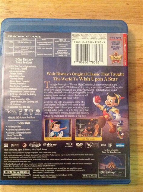 Pinocchio Blu Ray DVD 2009 3 Disc 70th Anniversary Platinum Authentic