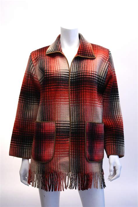 Vintage Plaid Wool Jacket with Fringe