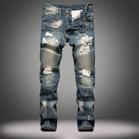 Hip Hop Hole Brand Designer Ripped Jeans Mens Denim Distressed