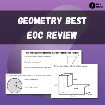 B E S T Geometry EOC Final Review Worksheet With Key By Rich Math