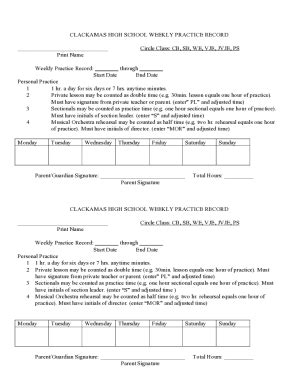 Fillable Online CLACKAMAS HIGH SCHOOL WEEKLY PRACTICE RECORD Fax Email