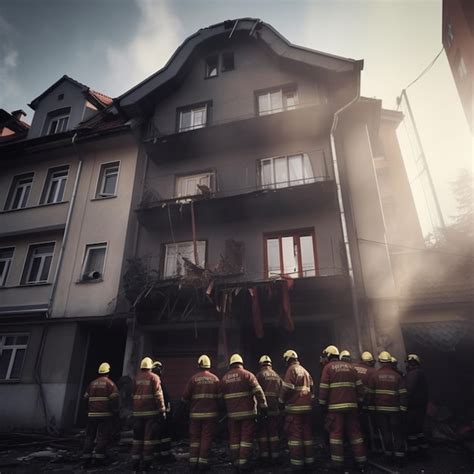 Free AI Image | Firefighters near burning house Rescue concept