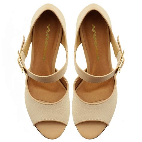 Sandalia de Couro Nude Salto Médio ARZON