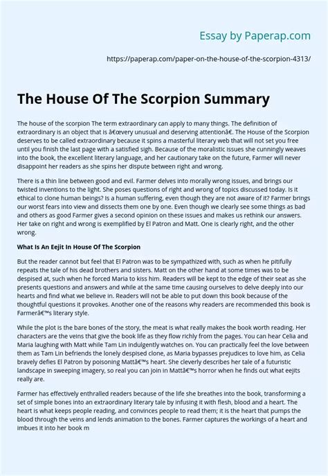 The House Of The Scorpion Summary Free Essay Example