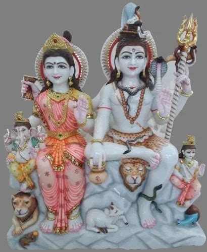 Multicolor Marble Lord Shiva Parivar Statue For Worship Packaging