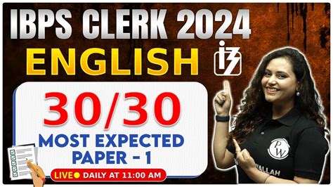 IBPS CLERK Classes 2024 English Most Expected Paper 1 English By