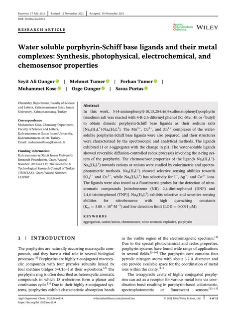 Water Soluble Porphyrinschiff Base Ligands And Their Metal Complexes