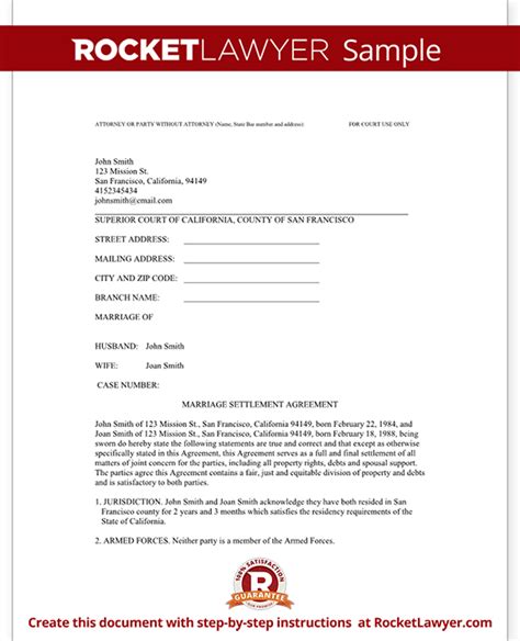 Divorce Settlement Agreement Template With Sample