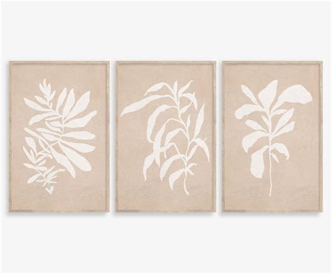 Abstract Botanical Print Set Of 3 Neutral Botanical Wall Art Etsy