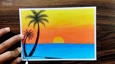 Sunset Scenery Drawing Cute Oil Pastel Drawings Easy Sunset Scenery