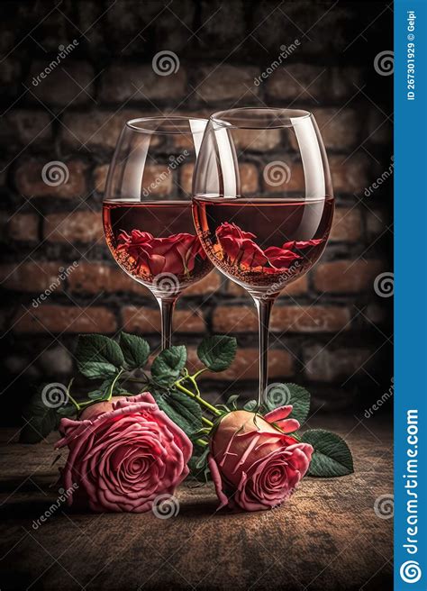 Two Wine Glasses And Pink Roses Concept Of A Romantic Date In A Restaurant Valentine S Dinner