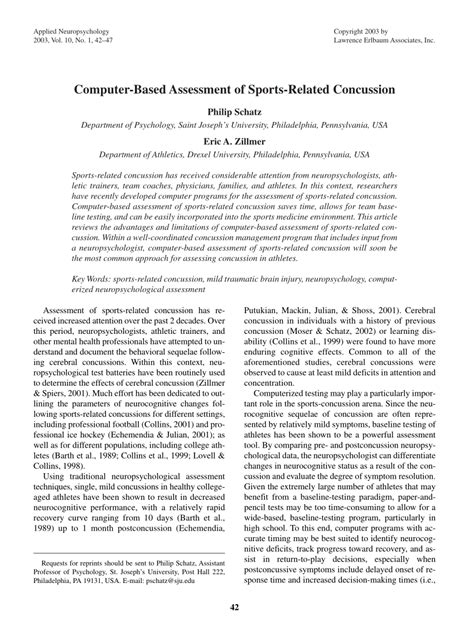 PDF Computer Based Assessment Of Sports Related Concussion