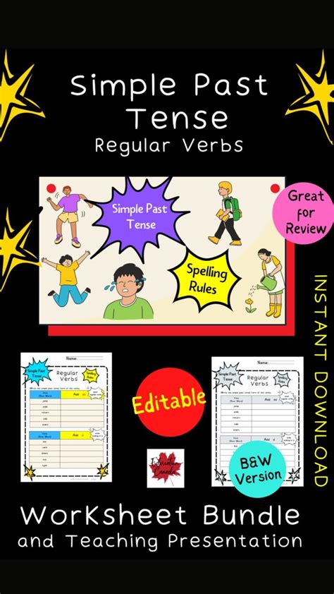 Simple Past Tense Regular Verbs Worksheet Bundle And Teaching Presentation Simple Past Tense