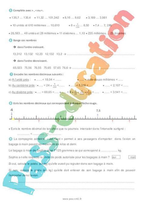 Les nombres décimaux révision Exercices de numération pour le cm1