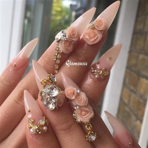 Stiletto Nails With 3d Design