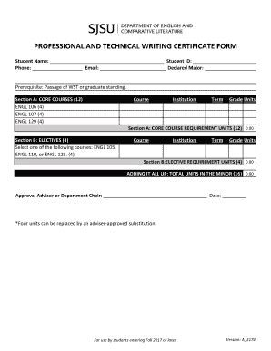 Fillable Online Professional And Technical Writing Certificate Form