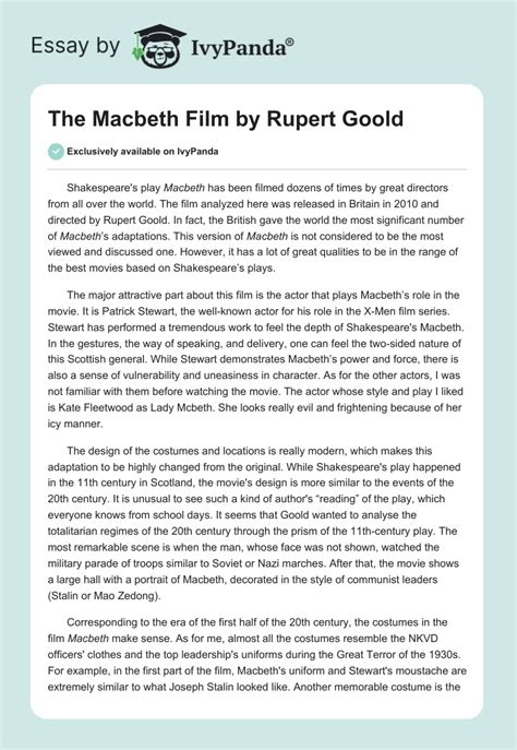 The "Macbeth" Film by Rupert Goold - 632 Words | Movie Review Example