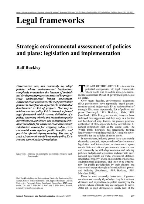 Pdf Strategic Environmental Assessment Of Policies And Plans