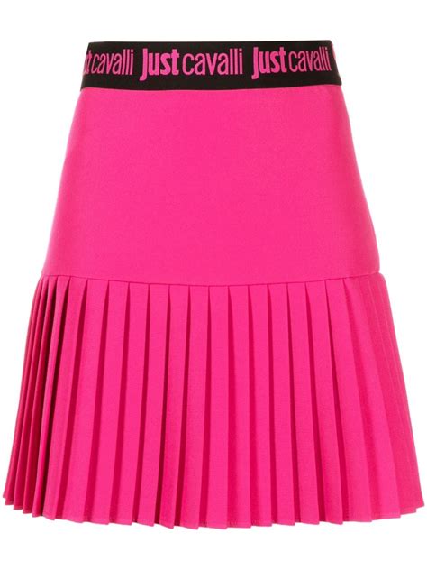 Just Cavalli Logo Waistband Pleated Miniskirt Pink Farfetch