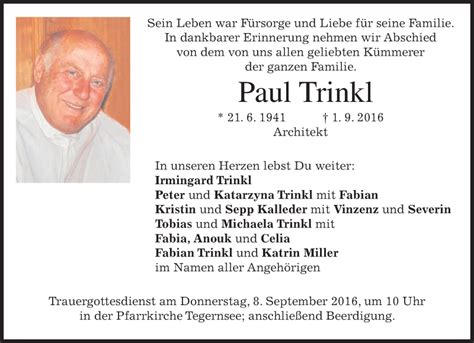 Traueranzeigen Von Paul Trinkl Trauer Merkur De