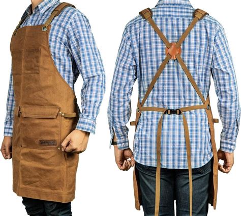 Waxed Canvas Apron Heavy Duty Men Women With Pocket Cross Back Straps