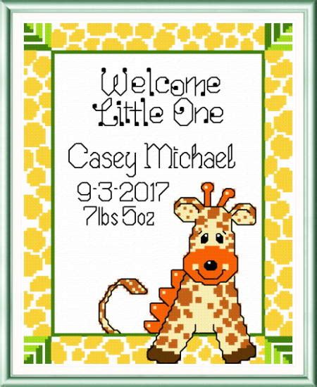 Casey Giraffe Birth Record Cross Stitch Pattern By Ursula Michael