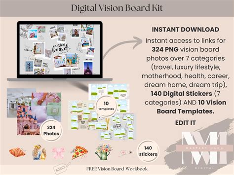 Digital Printable Vision Board Bundle With Photos Stickers And Templates