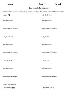 Precalculus Worksheet Geometric Sequences By My Geometry World Tpt