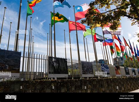 Flags Fluttering In The Wind In Front Of The UNESCO In Paris France