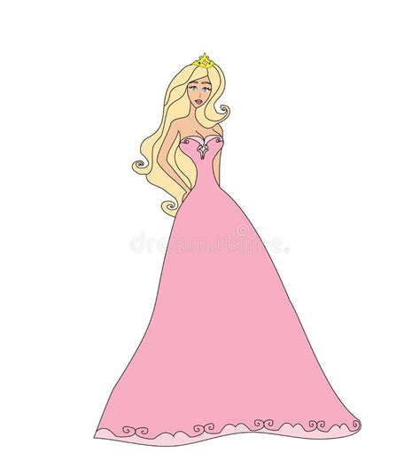 Blonde Princess In Pink Dress With Crown And Jewelry Romantic