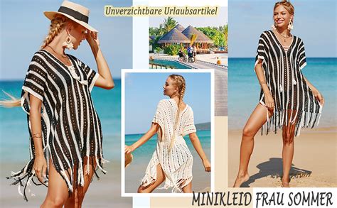 Zaisuifun Damen Midi Strandkleid Gestrickte H Kelkleid Bikini Cover Up