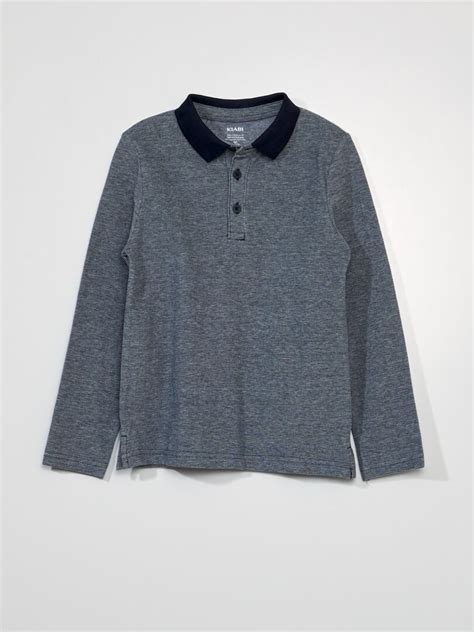 Polo De Punto De Piqué De Manga Larga Azul Kiabi 7 00€