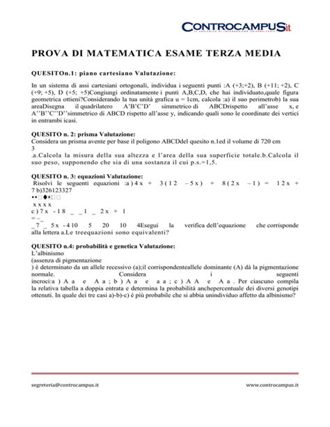 Prova Di Matematica Esame Terza Media Terza Media 2019 Simulazioni E