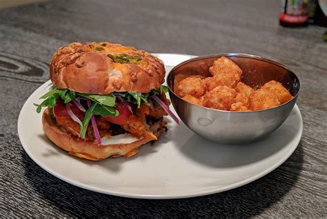 Homemade Buffalo Fried Chicken Sandwich And Tots R Foodporn