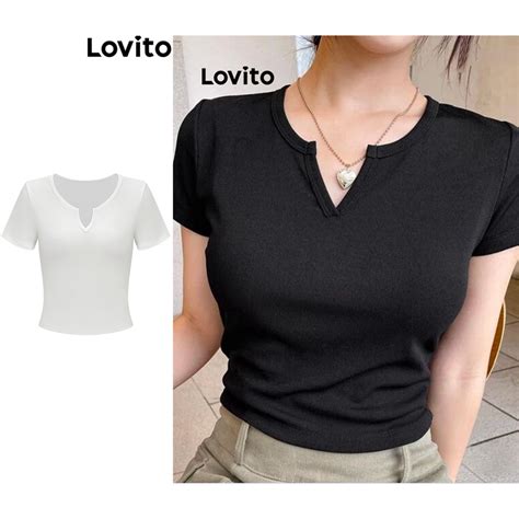 Lovito Camisetas B Sicas Lisas Elegantes Para Mujer L Ed Blanco