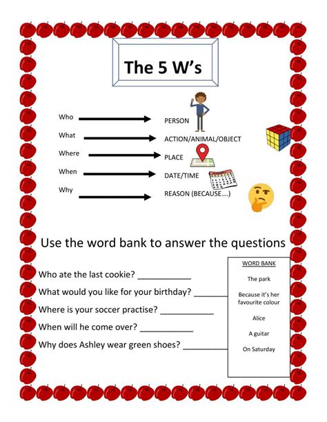 Quiz & Worksheet - Finding Details With The 5 Ws | Study.com ...