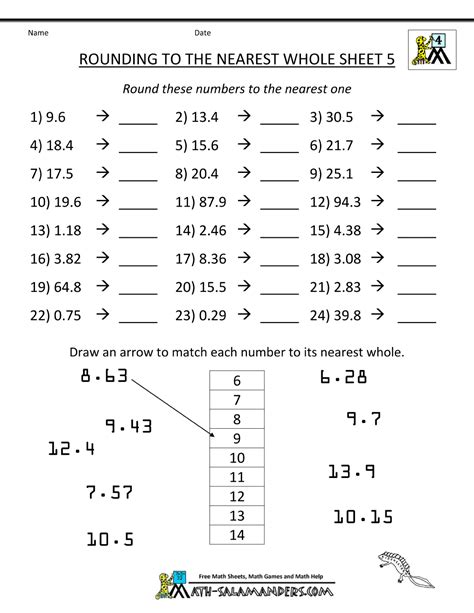 Rounding To The Nearest Whole Number 4th Grade 5th Grade Math Worksheets Library