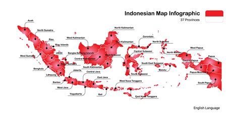 New Indonesian Map 37 Provinces Infographic Map English Language