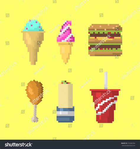Pixel Art Food Icons Vector Stock Vector (Royalty Free) 576382300 ...
