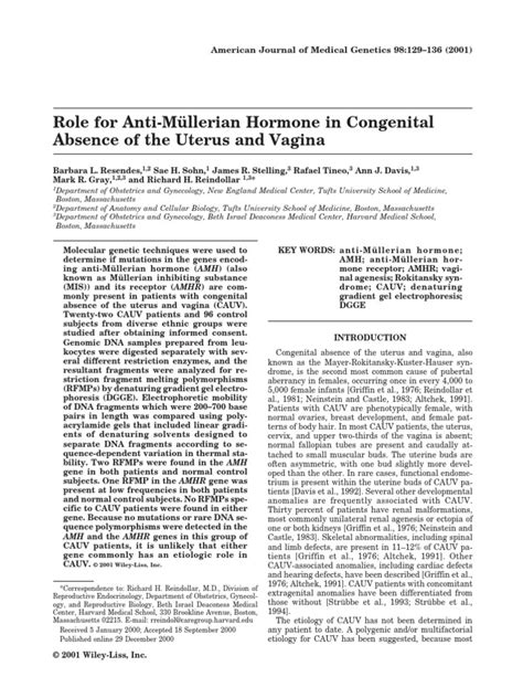 Role For Anti Mu Llerian Hormone In Congenital Absence Of The Uterus