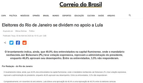 Correio Do Brasil Cita Pesquisa Realizada Pela Paran Pesquisas Em Rio