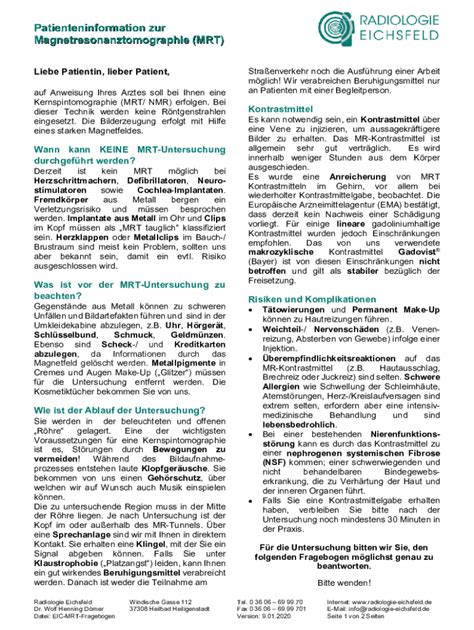 Fillable Online Magnetresonanztomographie Mrt Fr Patienten Fax