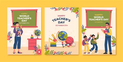 Free Vector | Flat greeting cards collection for world teachers day