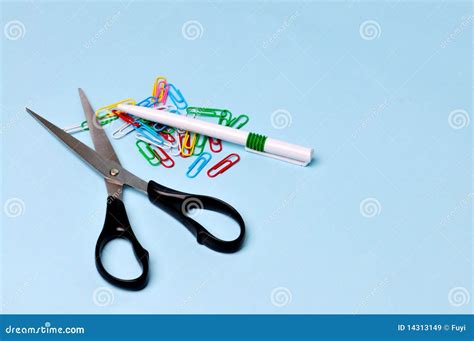 Scissors And Paper Clips Stock Image Image Of Background 14313149