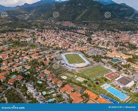 Aerial View Of Salo City On Lake Garda With Houses In The Morning Stock