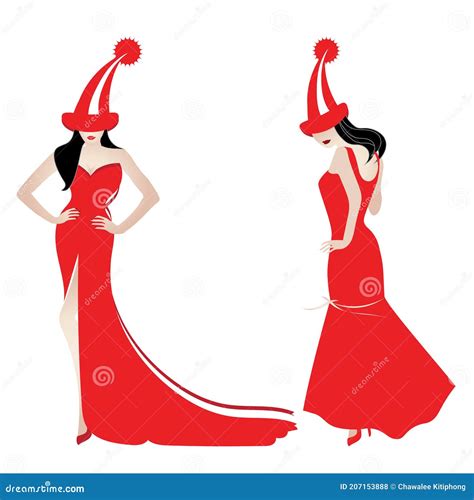 Women With Christmas Fation Lady In Red Stock Vector Illustration Of