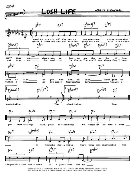 Lush Life Sheet Music By Billy Strayhorn Real Book Melody Lyrics And Chords C Instruments