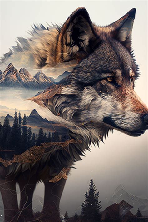 A Wolf Standing In Front Of Mountains And Trees